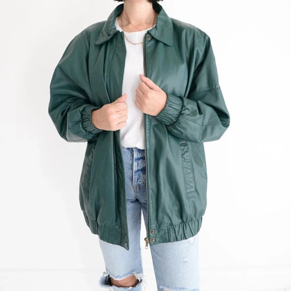 Pelle Hunter Green  Leather Bomber Jacket Med - Picture 2 of 13